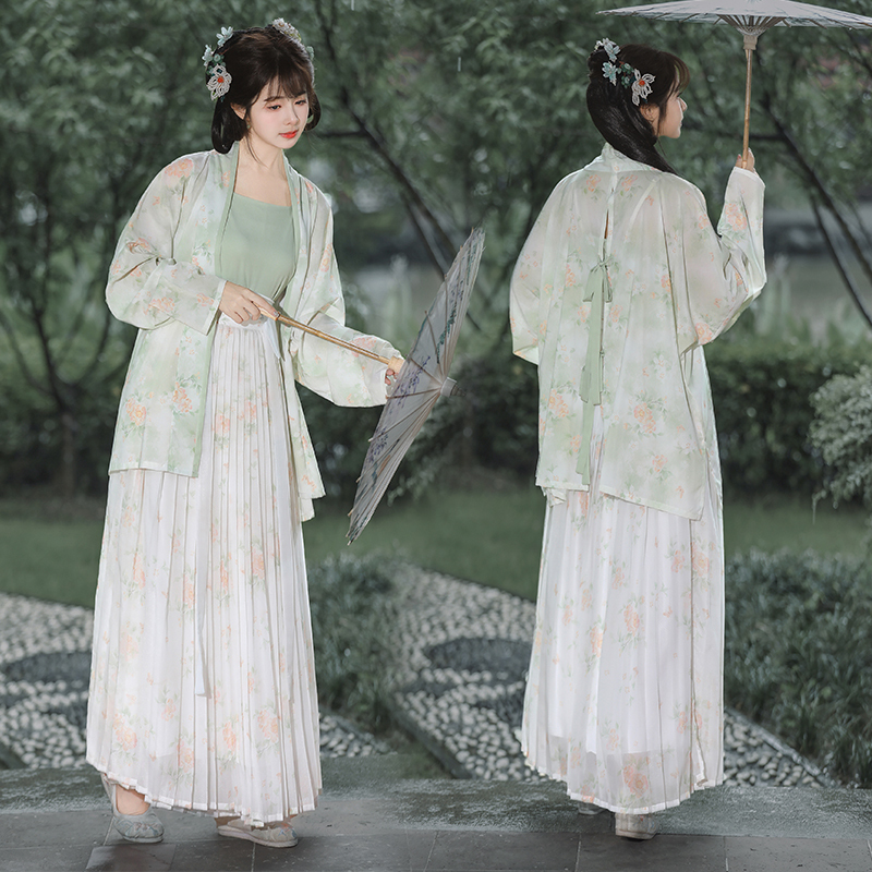 Star Pavilion【Qing Yun】Daily Wear Open Back Airplane Sleeve Cardigan Thin Original Hanfu Women's Spring/Summer Song Dynasty Style Three-Piece Set Star Pavilion【Qing Yun】Daily Wear Open Back Airplane Sleeve Cardigan Thin Original Hanfu Women's Spring/Summer Song Dynasty Style Three-Piece Set
