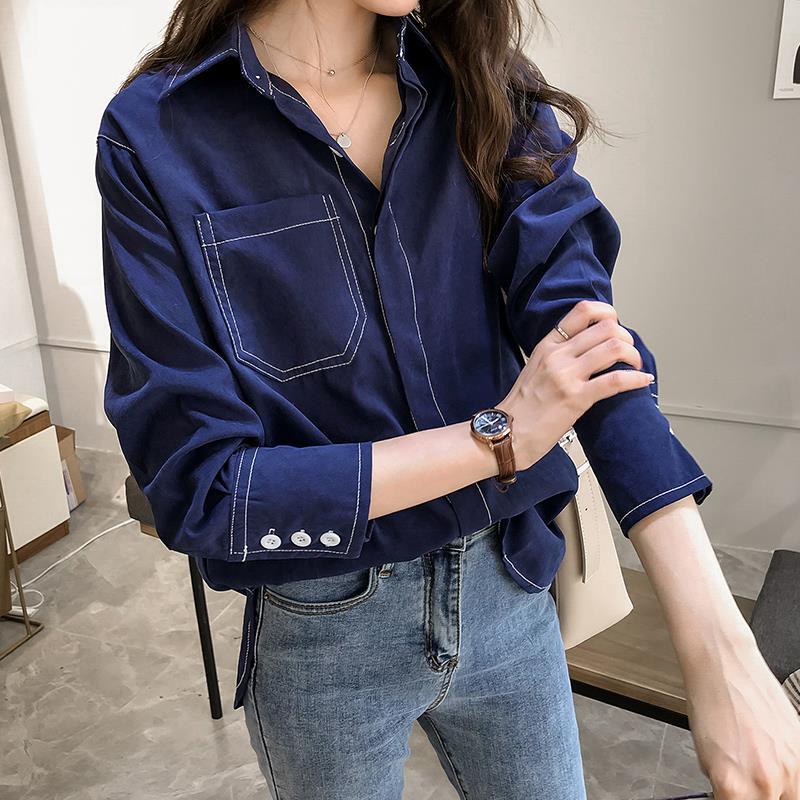 Summer, Spring and Autumn New Style Loose and Casual Women's Long-Sleeved Shirt, Retro Hong Kong Style Top, Solid Color Shirt, Base Shirt, Trendy