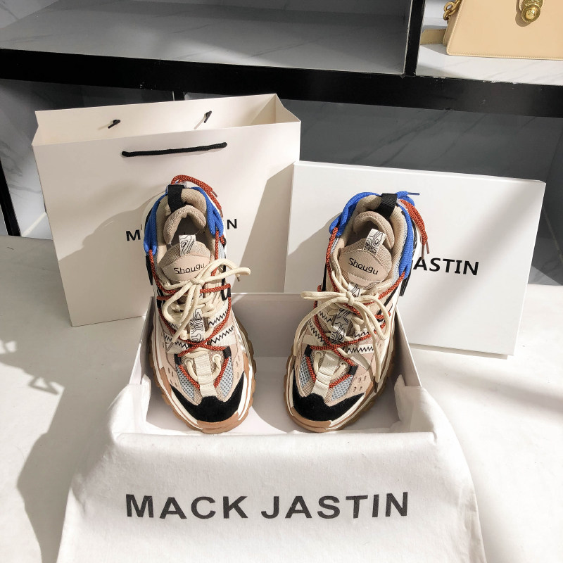 Hong Kong MACKJASTIN leather sneakers female daddy shoes 2022 new trendy thick bottom fashion casual shoes ins