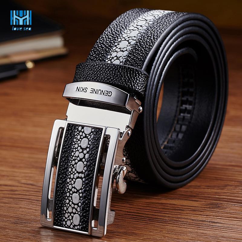 Fashion men's belt automatic buckle belt male pearl fish leather pants with young people trend belt male real leather