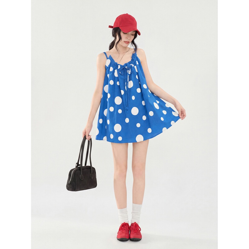 Klein Blue Polka Dot Camisole for Women, Loose Korean Style, Art Student, Cute Sleeveless Top
