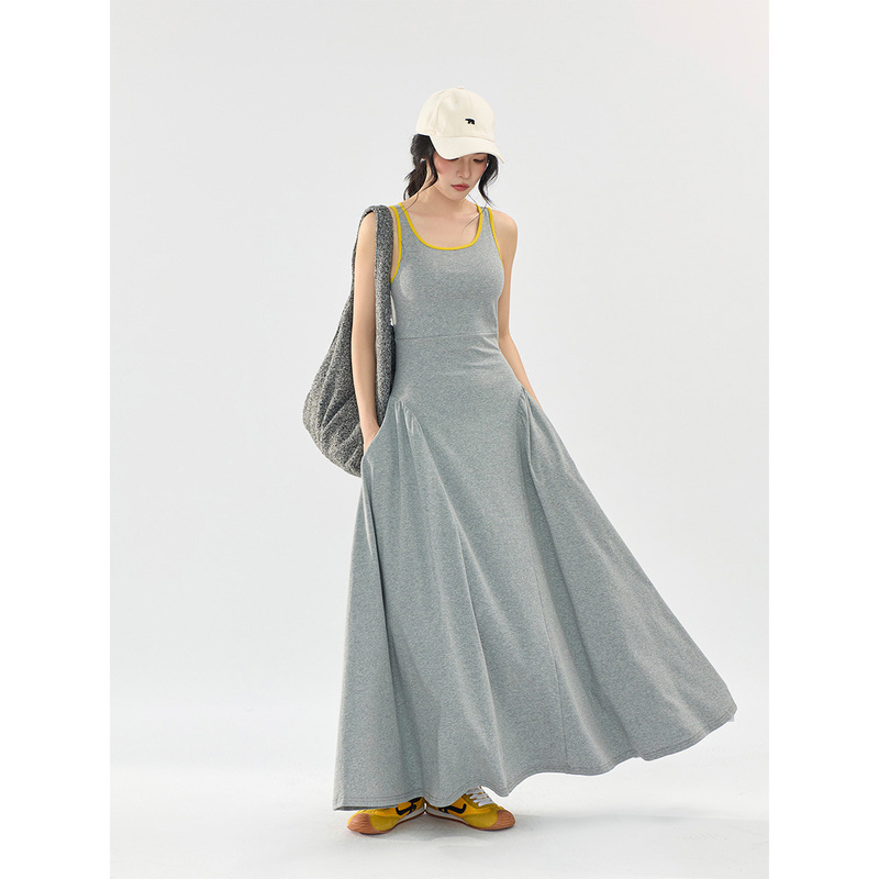 Gray Sexy Backless Long Camisole Dress for Women, High-End, Slim-Fitting, Versatile, Casual, Large Hem Skirt Gray Sexy Backless Long Camisole Dress for Women, High-End, Slim-Fitting, Versatile, Casual, Large Hem Skirt