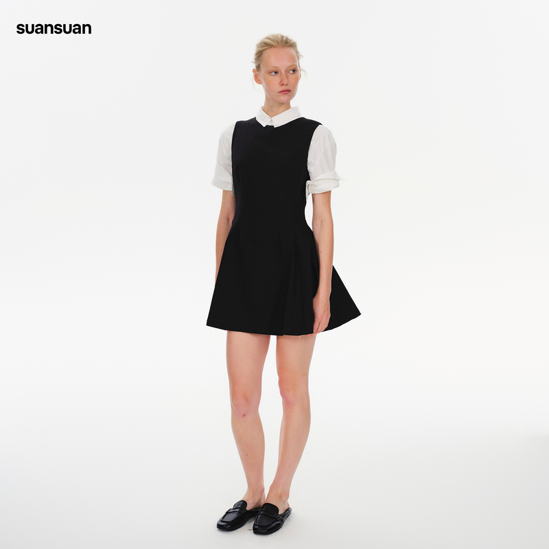 Suansuan Preppy Style Sleeveless Vest Dress Women's Early Autumn New I-Shaped Waist Skirt High-End