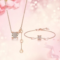 S925 small waist sterling silver necklace female Japanese and Korean inlaid gem choker simple versatile silver set chain fashion pendant