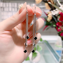 s925 sterling silver earrings female 2021 new fashion four-leaf clover anti-throwing EAR thread inlaid gem earrings silver jewelry