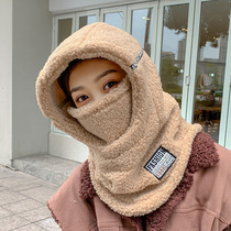 Cap scarf all-female winter 100 lap bike windproof plus suede warm autumn winter lamb wool around the neck