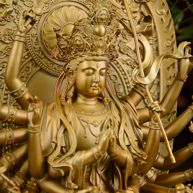 Pure Copper Ksitigarbha Buddha Statue, Ksitigarbha Bodhisattva with Eighteen Arms, Exquisite Large Copper Statue for Home Buddhist Altar Worship