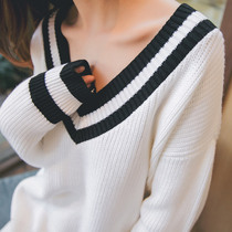 Sweater female pullover 2020 new chicken heart collar base coat autumn and winter loose outer wear white V-neck sweater