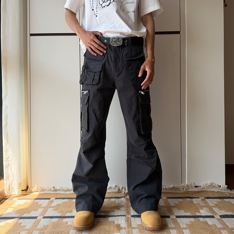 Oasescrew "Bomber” Heavy-Duty Beaded Multi-Pocket Washed Vintage Bombshell Pants Straight-Leg Loose Trousers Oasescrew "Bomber” Heavy-Duty Beaded Multi-Pocket Washed Vintage Bombshell Pants Straight-Leg Loose Trousers