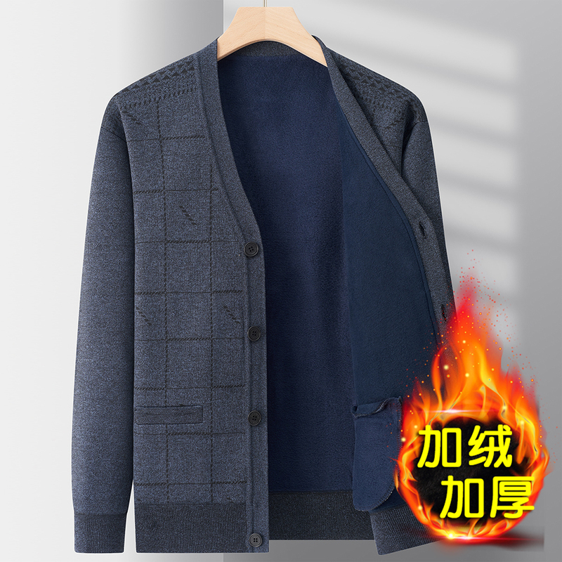 Winter Middle-Aged Men's Fleece-Lined Thick Cardigan, Loose-Fitting Large Size Jacket, Middle-Aged and Elderly Knitted Sweater for Men Winter Middle-Aged Men's Fleece-Lined Thick Cardigan, Loose-Fitting Large Size Jacket, Middle-Aged and Elderly Knitted Sweater for Men