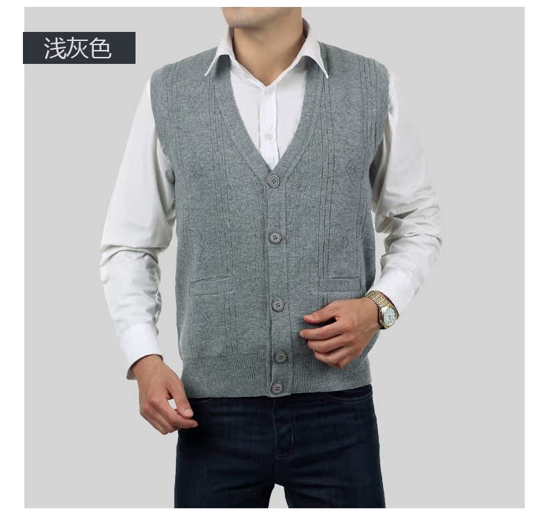 Mùa đông mới trung niên của nam giới cổ chữ V không tay vest trung niên đan vest của cha cơ thể vest