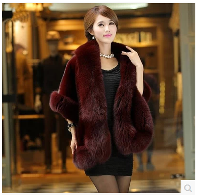 2017 Fur Shawl Cape Coat Faux Mink Fur Red Bridal Wedding Shawl Women's Fur Shawl Autumn and Winter Style