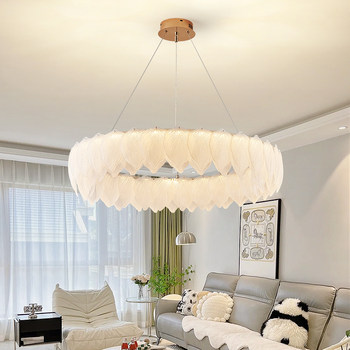 Gu Jia French-Style Living Room Chandelier, Modern and Simple, Elegant Dining Room and Master Bedroom Lamp, Cream-Style Lighting Fixtures, Ginkgo Leaf Lamp
