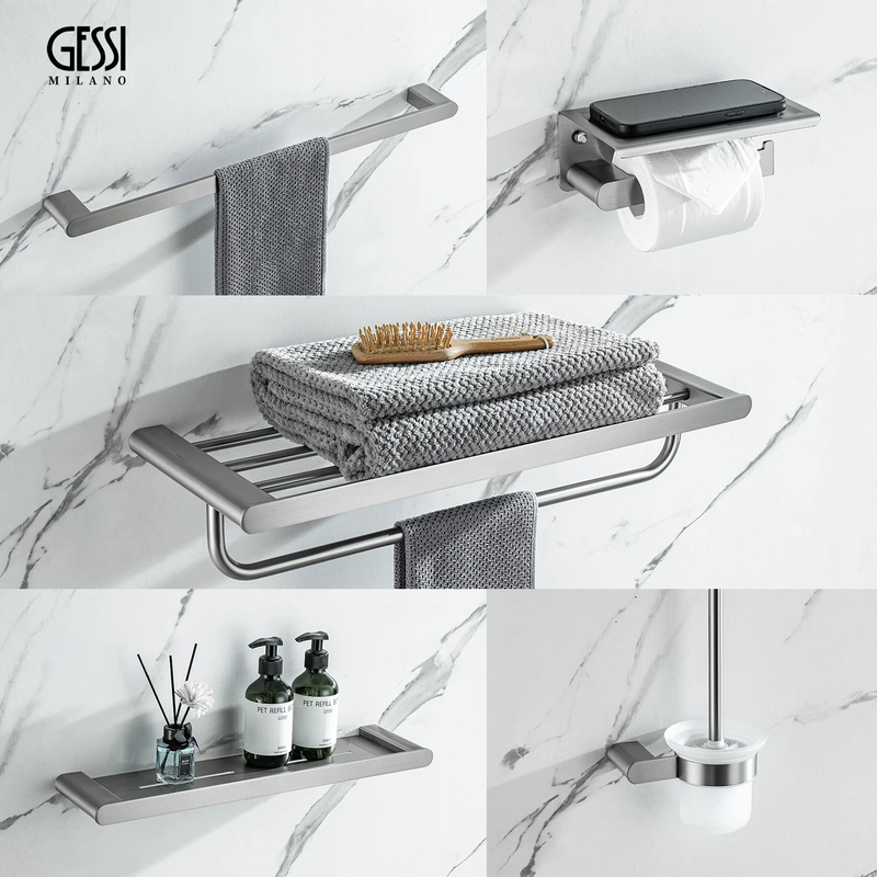 Minimalist Matte Brushed Nickel 304 Stainless Steel Towel Rack Bath Towel Rack Bathroom Storage Rack Bathroom Hardware Accessories