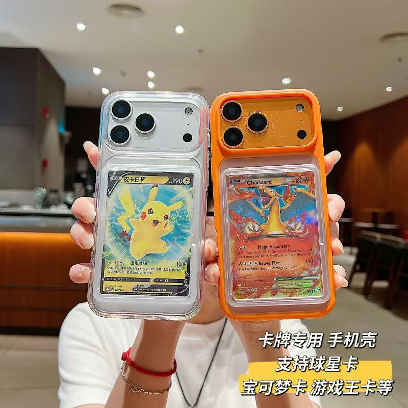 64X90Mm New Card Phone Case Suitable for iPhone 17 Pro Max Pokémon Card Protective Case Apple 16 Card Holder Case 15 Pro Can Hold Yu-Gi-Oh! Star Cards Frosted Silicone Case