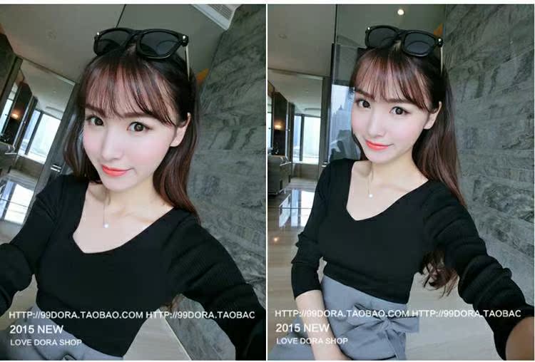 Phiên bản hàn quốc mùa thu đông 2018 mới thời trang mới cổ chữ V tay dài bó sát áo len liền thân áo thun trơn màu áo len dáng lửng áo len cao cổ
