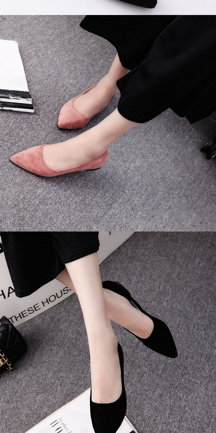 2018 dày với màu đen gây sốc mùa xuân màu rắn đặt chân nông phiên bản Hàn Quốc c nhọn keo PU nữ phẳng với giày thấp giày mọi nữ