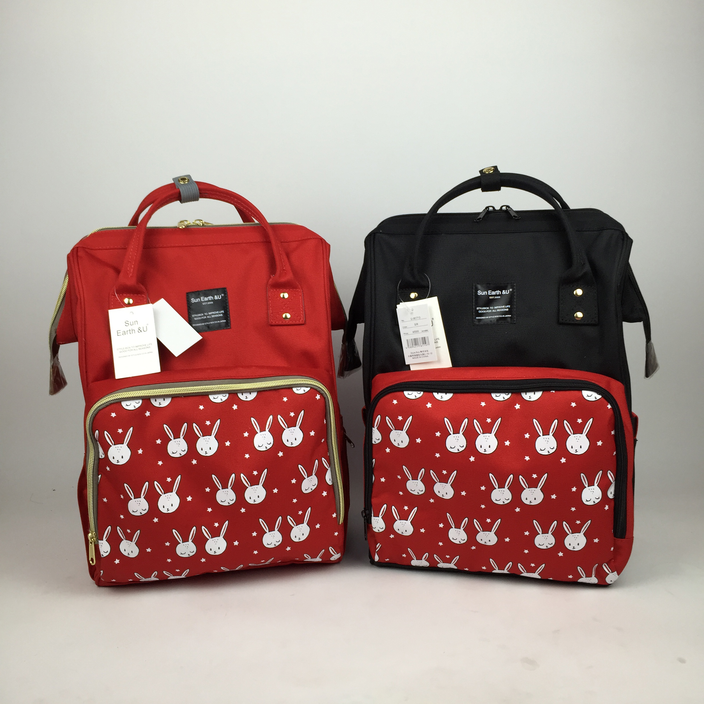 New Japanese Lotte Sounearthu Twin Shoulder Moms Kits Mother & Baby Bag Cartoon Casual Travel Utility Large Capacity