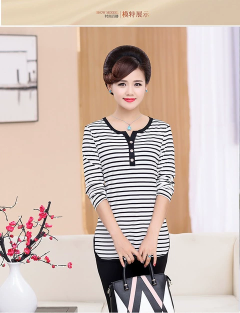 Áo sơ mi nữ đáy mùa hè và mùa thu cotton của phụ nữ trung niên 40-50 tuổi