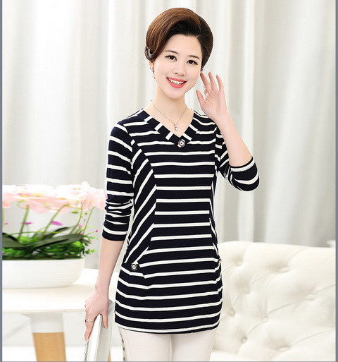Phụ nữ trung niên mùa xuân mùa hè áo len dài tay áo thun mẹ đầm áo sơ mi mỏng phần áo sơ mi nữ mùa thu áo kiểu trung niên sang trọng