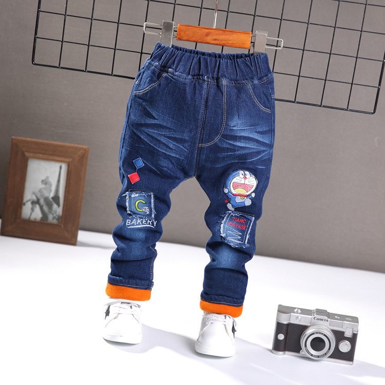 1-2-3-4-5-6 tuổi quần jeans bé trai cộng với quần nhung dày trẻ em mặc quần vào mùa thu đông yếm bò cho bé