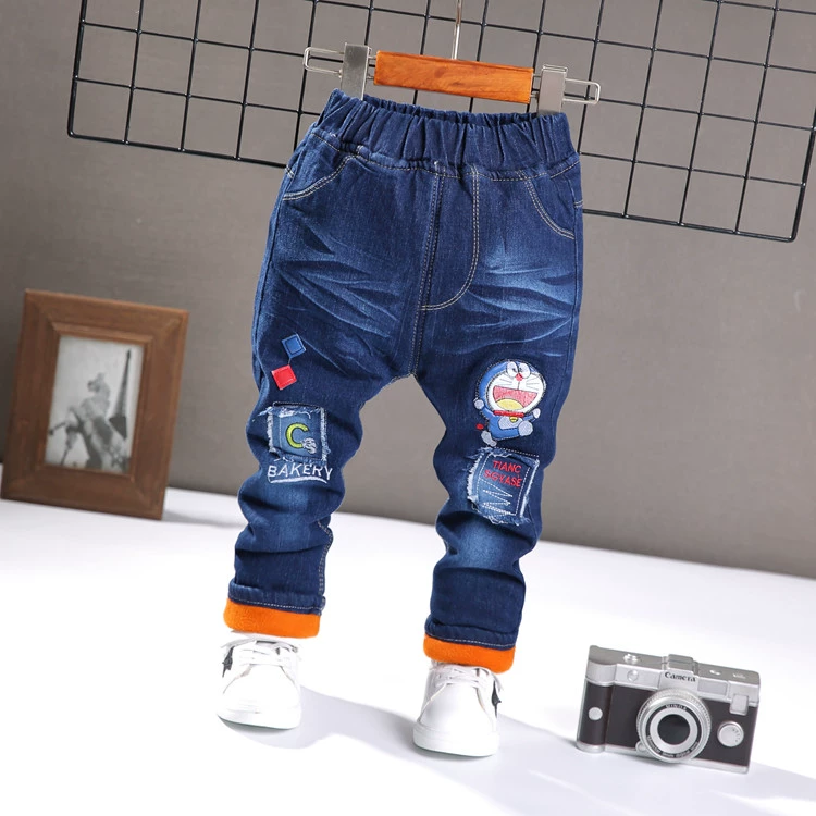 1-2-3-4-5-6 tuổi quần jeans bé trai cộng với quần nhung dày trẻ em mặc quần vào mùa thu đông quần áo bé gái