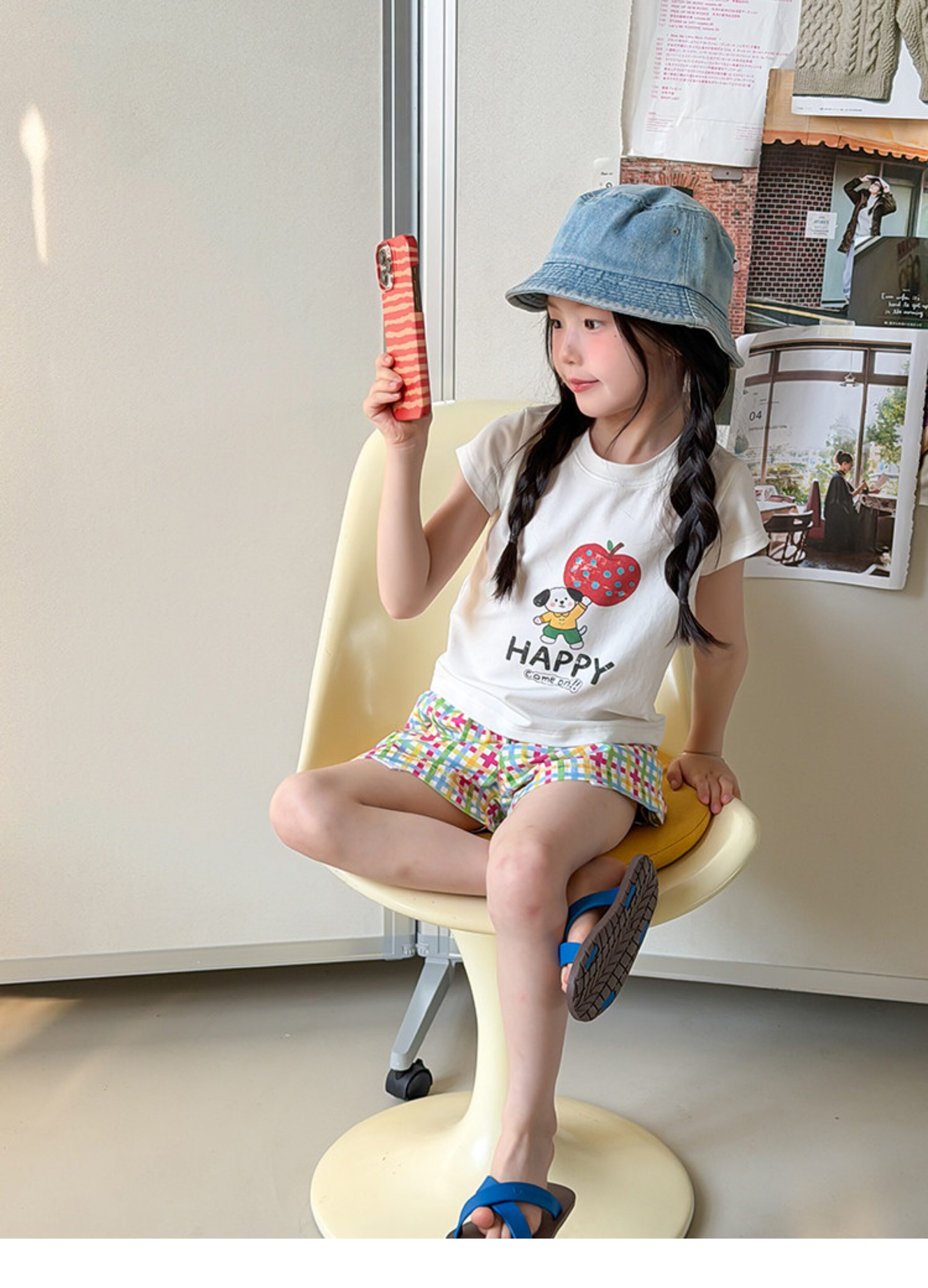 儿童夏季莱赛尔氨纶冰感甜辣风修身短款T恤女童卡通印花短袖上衣 — 26