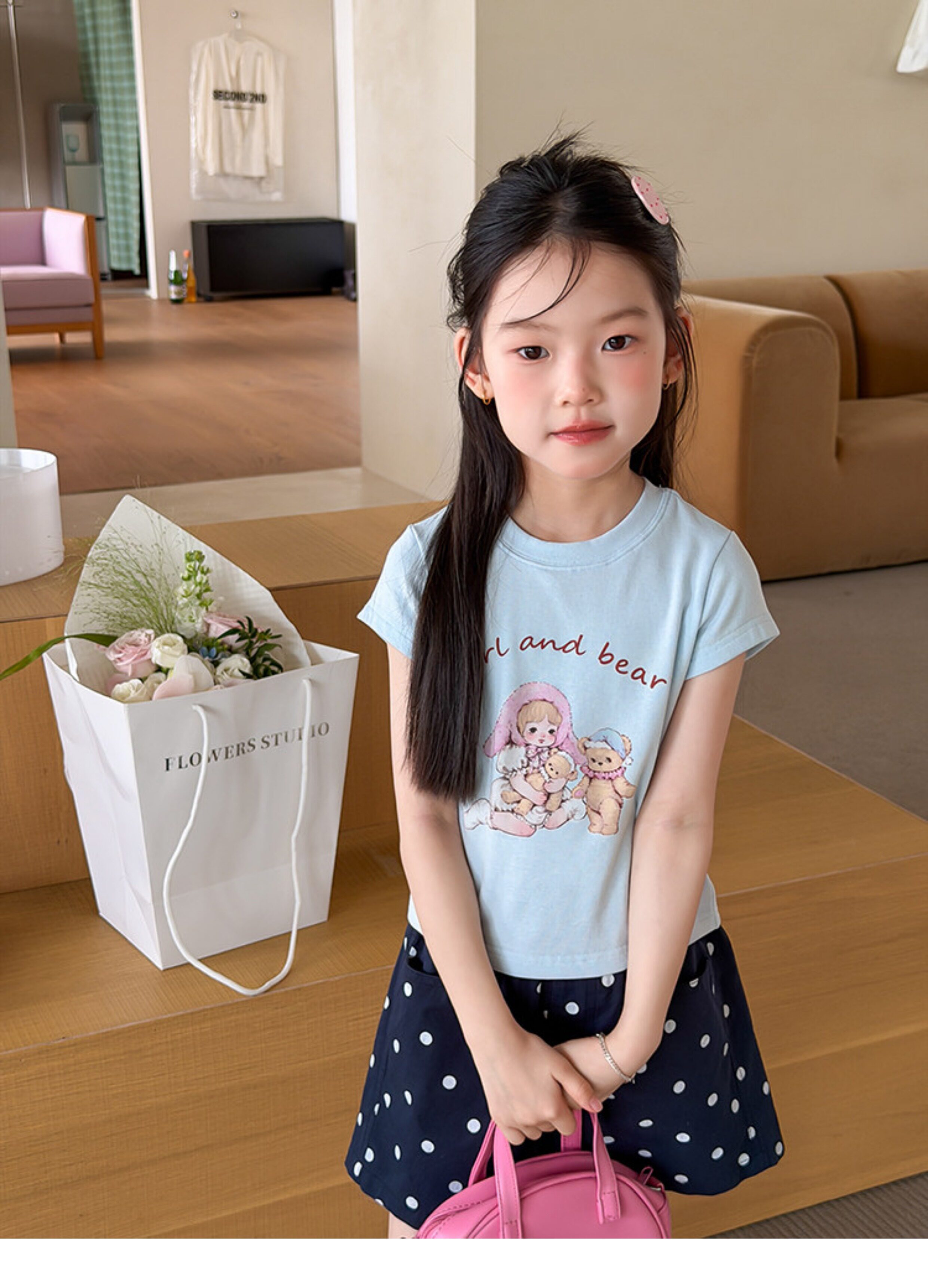 儿童夏季莱赛尔氨纶冰感甜辣风修身短款T恤女童卡通印花短袖上衣 — 41