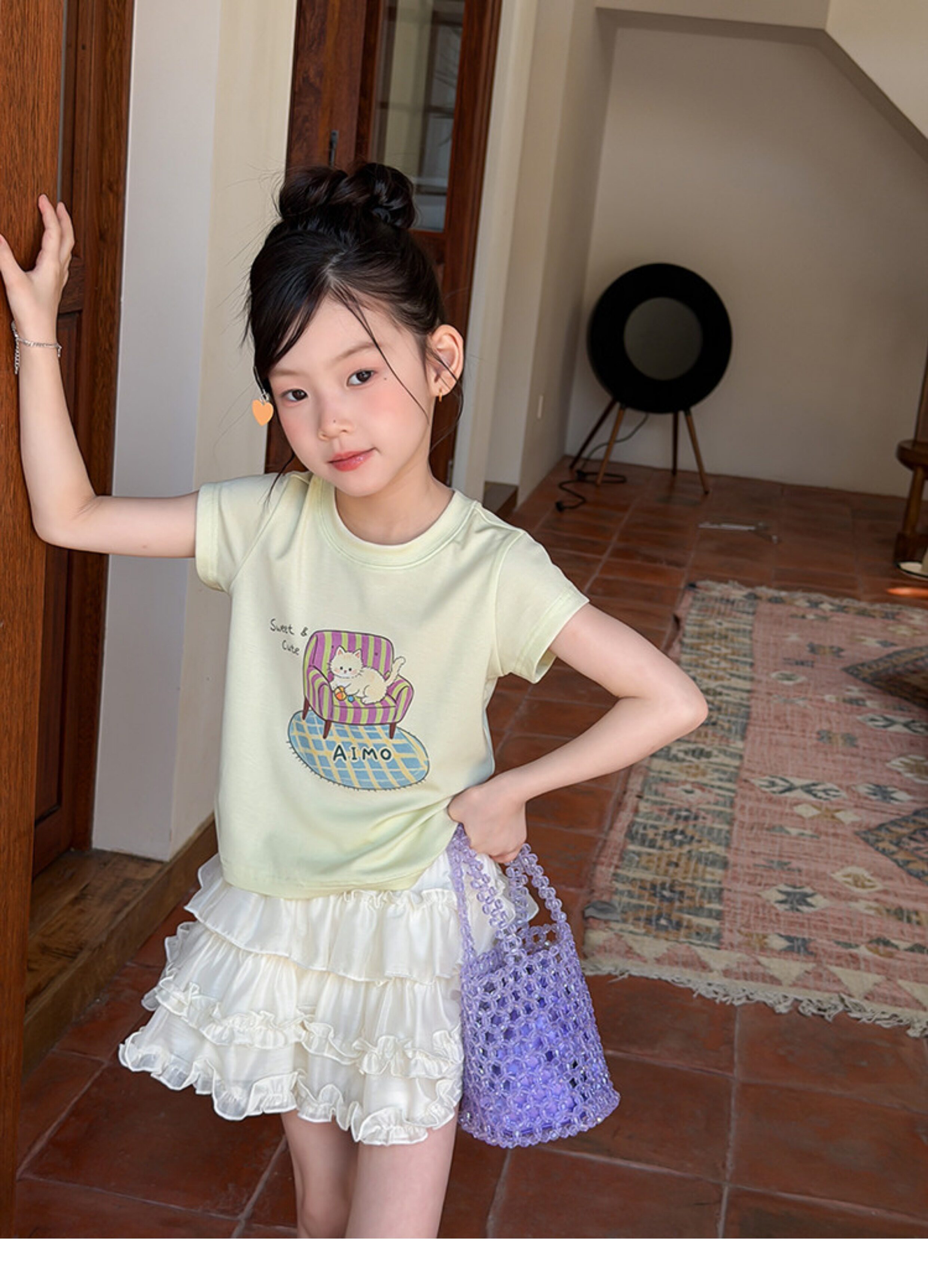 儿童夏季莱赛尔氨纶冰感甜辣风修身短款T恤女童卡通印花短袖上衣 — 28