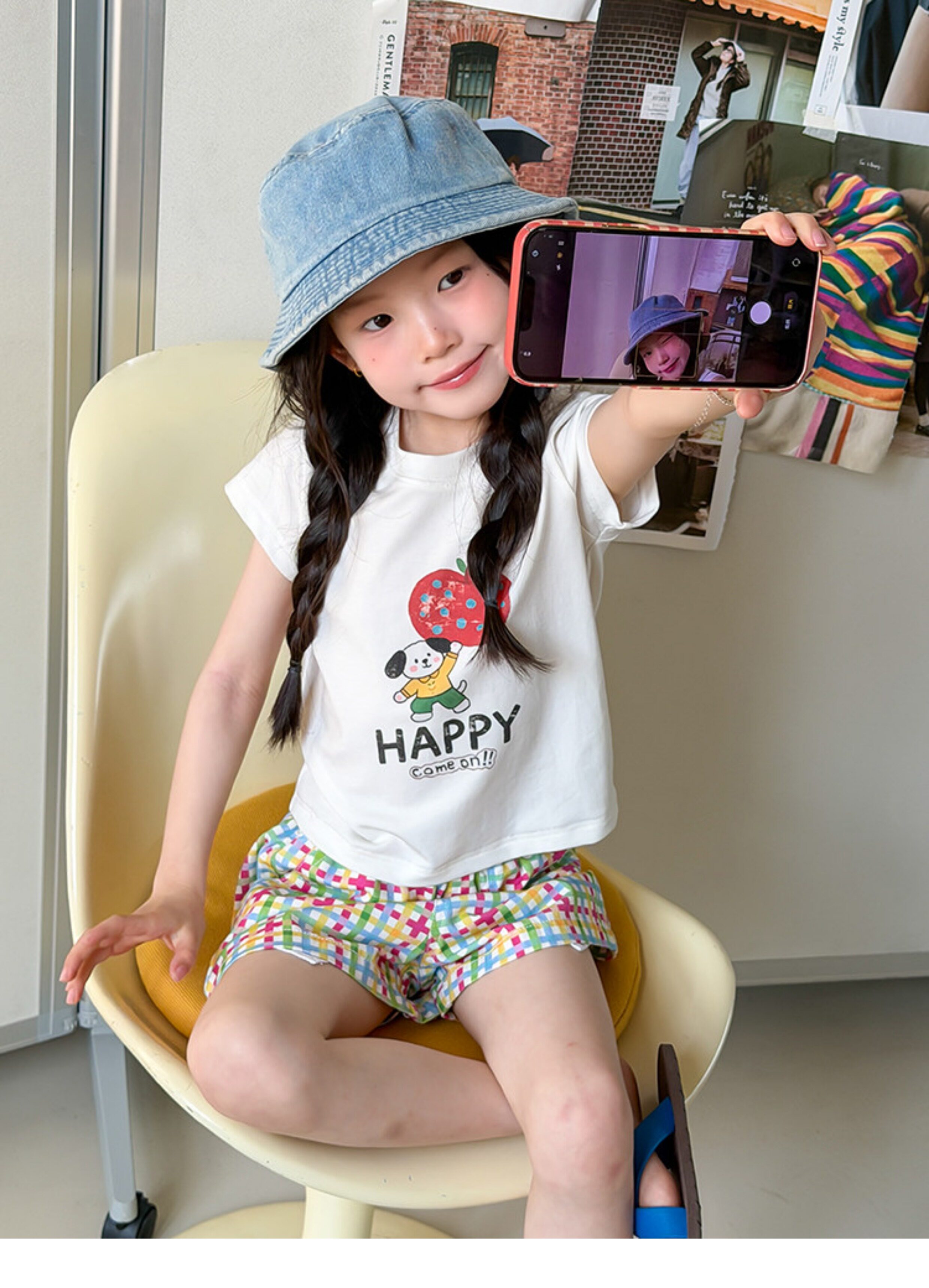 儿童夏季莱赛尔氨纶冰感甜辣风修身短款T恤女童卡通印花短袖上衣 — 24