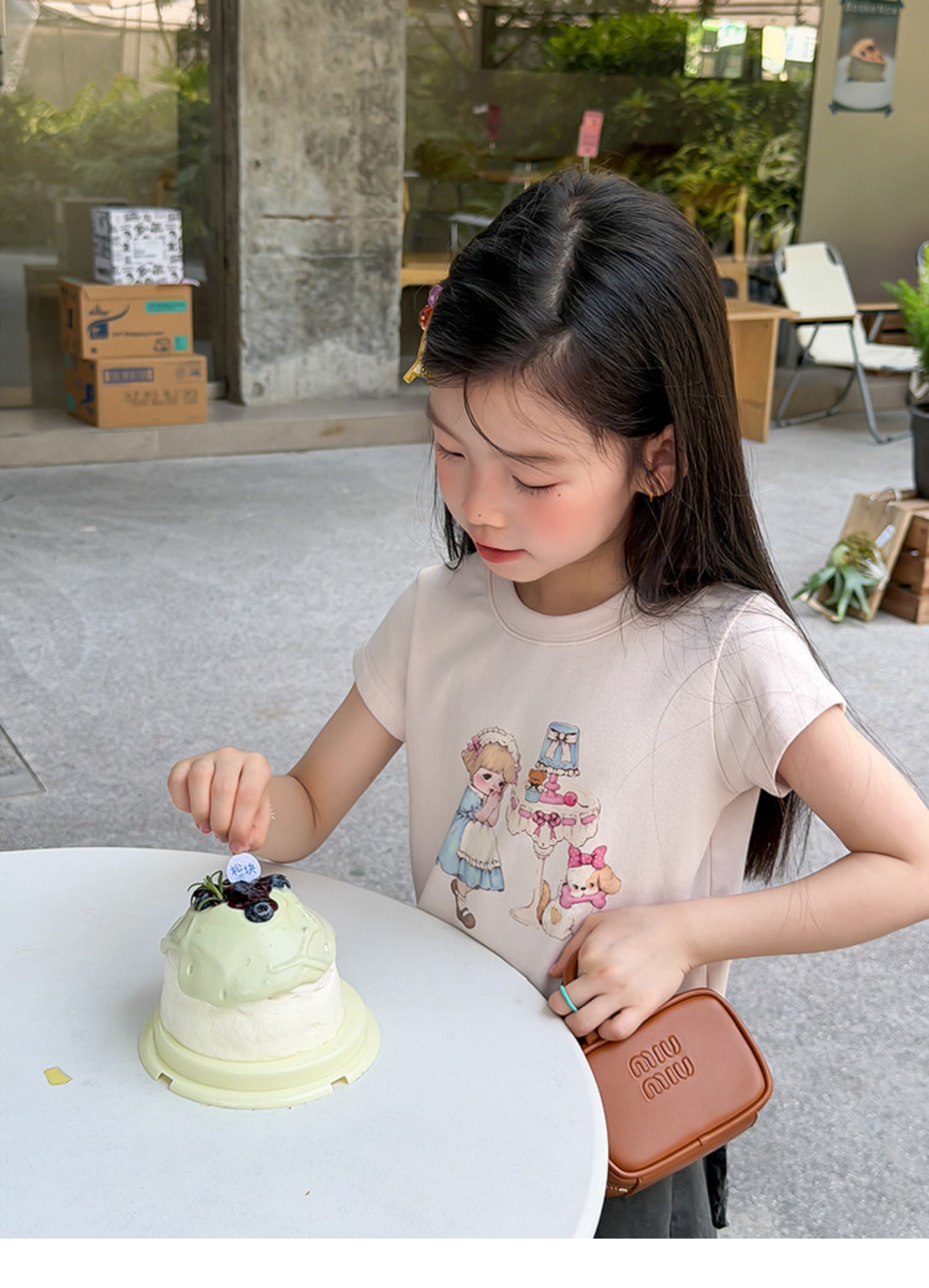 儿童夏季莱赛尔氨纶冰感甜辣风修身短款T恤女童卡通印花短袖上衣 — 45