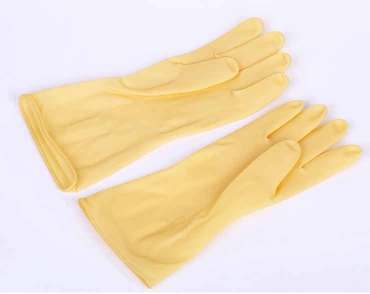 Yellow pure rubber gloves High elastic high quality imported rubber thread Non-slip waterproof wear-resistant kitchen dishwashing special