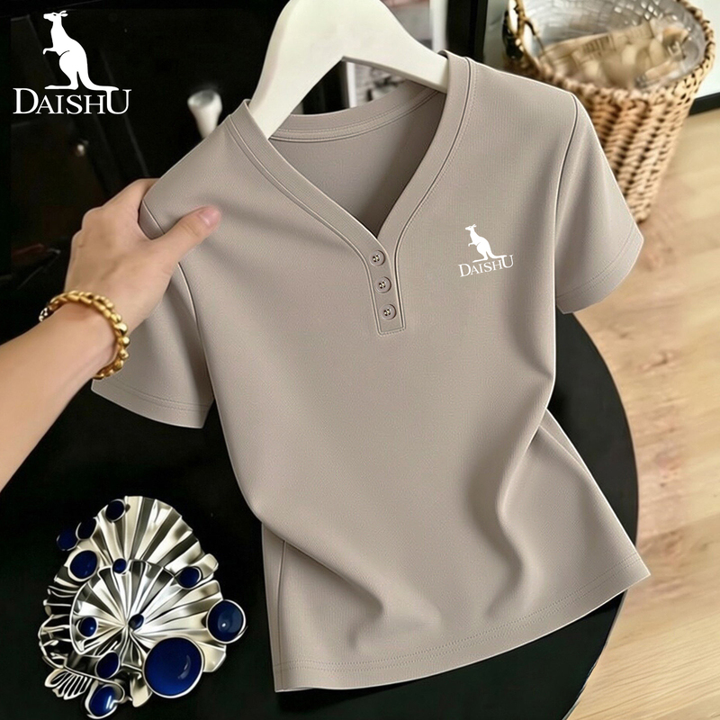 Kangaroo V-Neck Short-Sleeve T-Shirt for Women 2026 New Summer Loose Belly-Covering Top Stylish Age-Reducing Half-Sleeve Tee Kangaroo V-Neck Short-Sleeve T-Shirt for Women 2026 New Summer Loose Belly-Covering Top Stylish Age-Reducing Half-Sleeve Tee