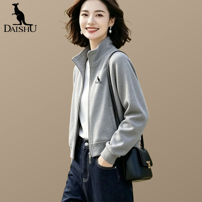 Kangaroo Casual Stand-Up Collar Cardigan Sweatshirt Jacket for Women 2026 New Spring and Autumn Middle-Aged Mother Short Jacket Top Kangaroo Casual Stand-Up Collar Cardigan Sweatshirt Jacket for Women 2026 New Spring and Autumn Middle-Aged Mother Short Jacket Top
