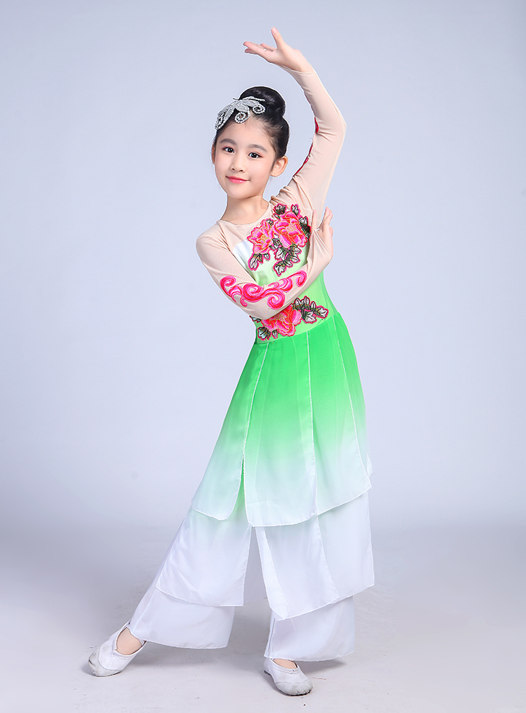 Mới của trẻ em trang phục múa cổ điển Hoa nhài nhảy fan hâm mộ khiêu vũ quốc gia Yangge trang phục cô gái biểu diễn quần áo áo bé trai