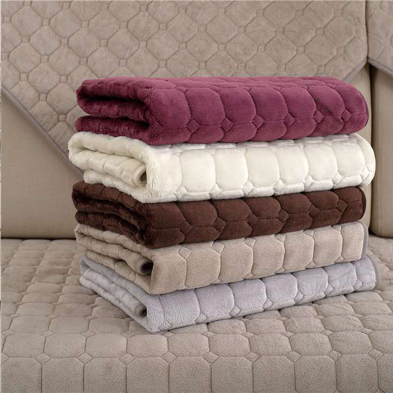 Flannel sofa cushion winter non-slip winter plush thickened short plush coral fleece cushion crystal fleece cover towel - Taobao