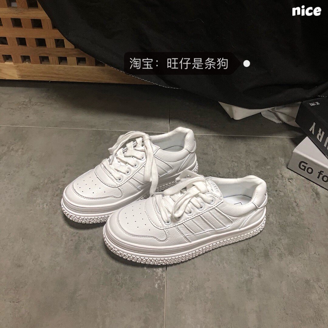 2020 Thick Bottom Leather Face Small White Shoes Women Han Sports Wind Leisure 100 Hitch Plate Shoes Chic Heightening Original Juku Shoes