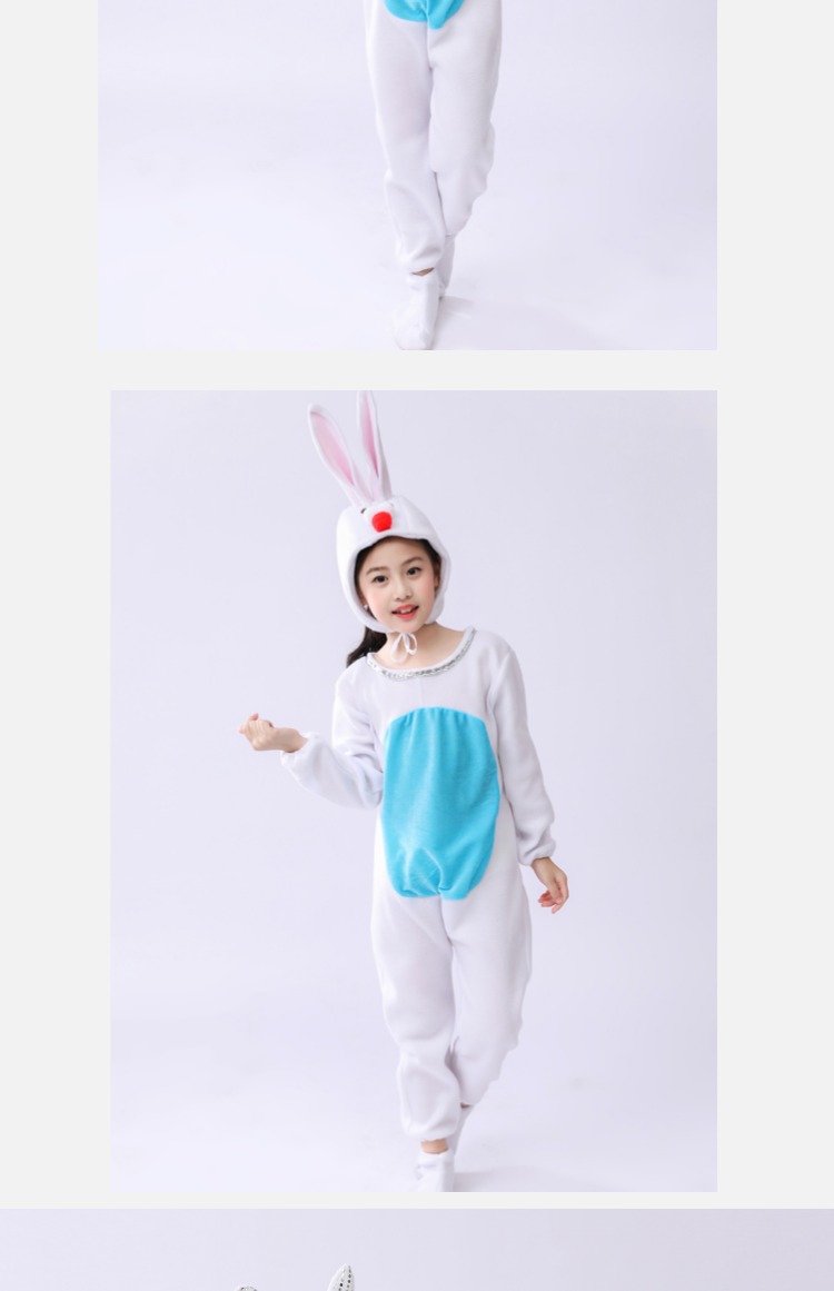 Trang phục cho trẻ em ngày Bunny Trang phục hoạt hình cho trẻ em Quần áo hoạt hình Thỏ trắng Trang phục biểu diễn động vật nhỏ mặc - Trang phục bộ hiphop bé trai