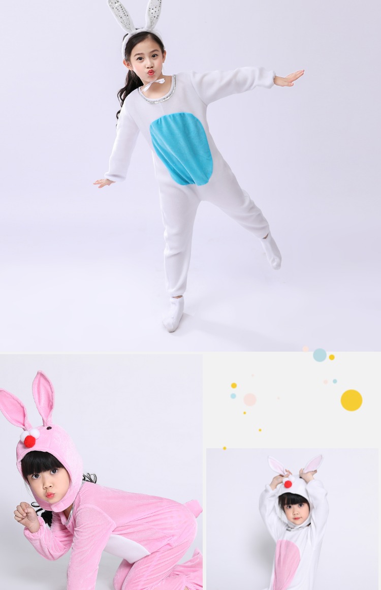 Trang phục cho trẻ em ngày Bunny Trang phục hoạt hình cho trẻ em Quần áo hoạt hình Thỏ trắng Trang phục biểu diễn động vật nhỏ mặc - Trang phục bộ hiphop bé trai