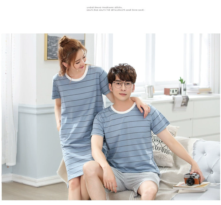 Cặp đôi đồ ngủ nữ mùa hè cotton ngắn tay áo ngủ nữ mùa hè dễ thương ngọt ngào phiên bản Hàn Quốc của bộ đồ cotton nam phù hợp với dịch vụ gia đình