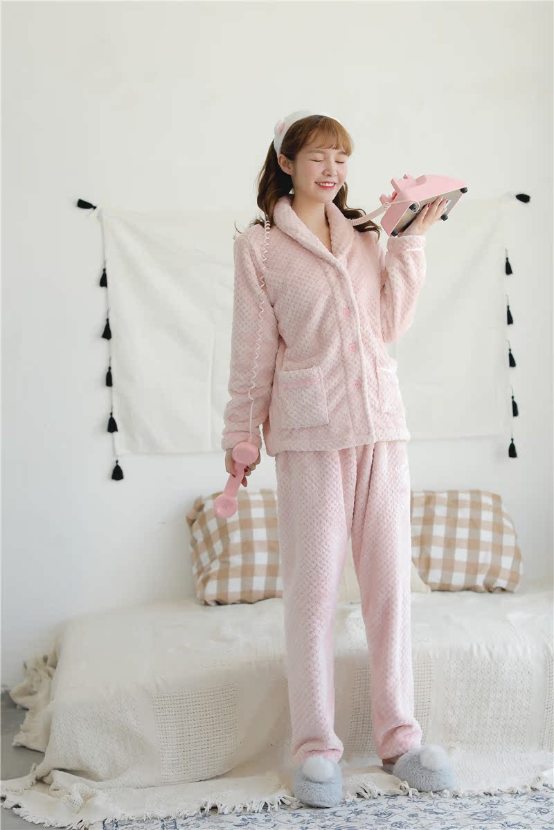 Nhật Bản dứa đôi mùa đông đồ ngủ phụ nữ dài tay flannel dày dễ thương ấm áp nam dịch vụ nhà phù hợp quần áo ngủ nữ