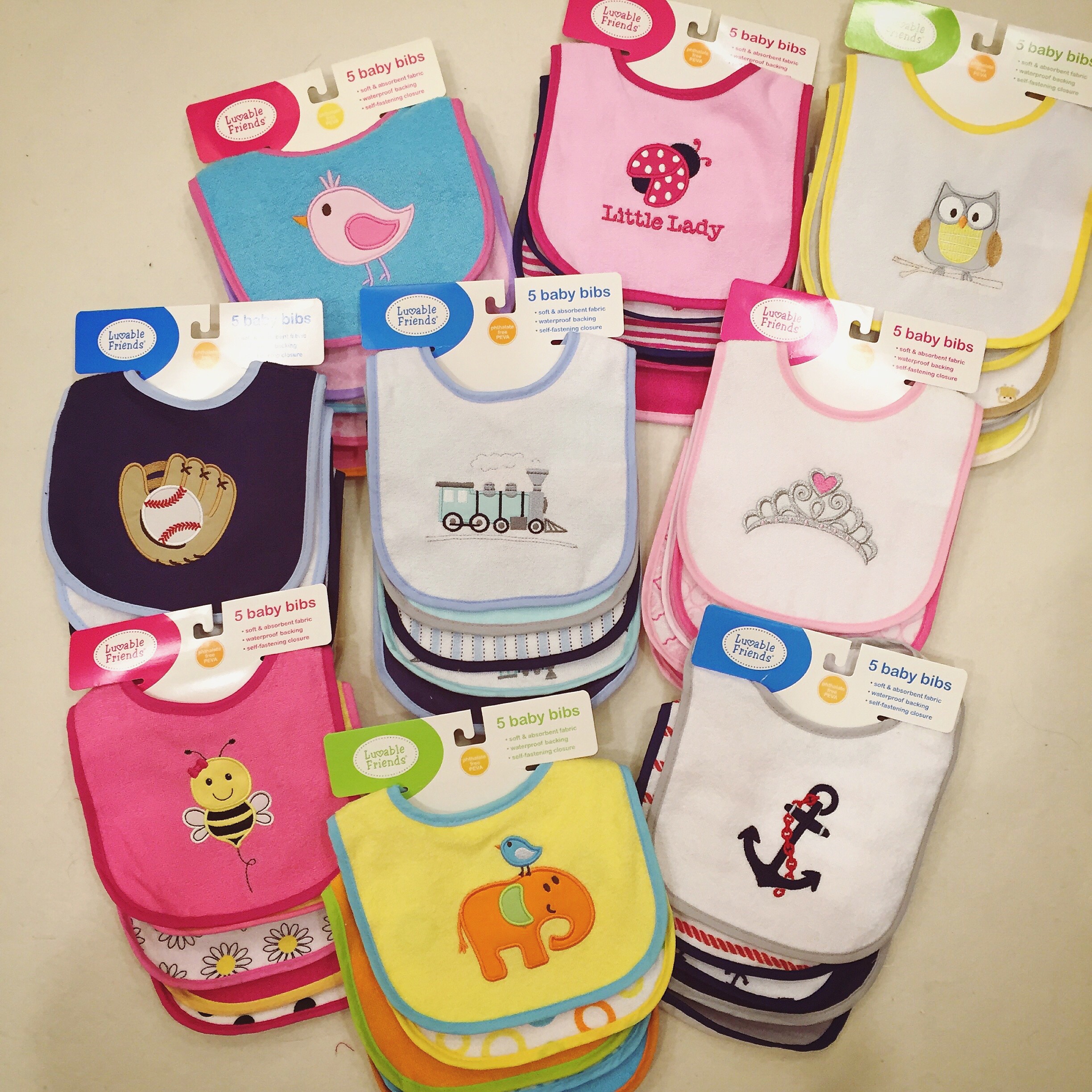 American Luvable Friends Spring and autumn and winter saliva towel baby bib Waterproof dinner bib Cartoon baby bib