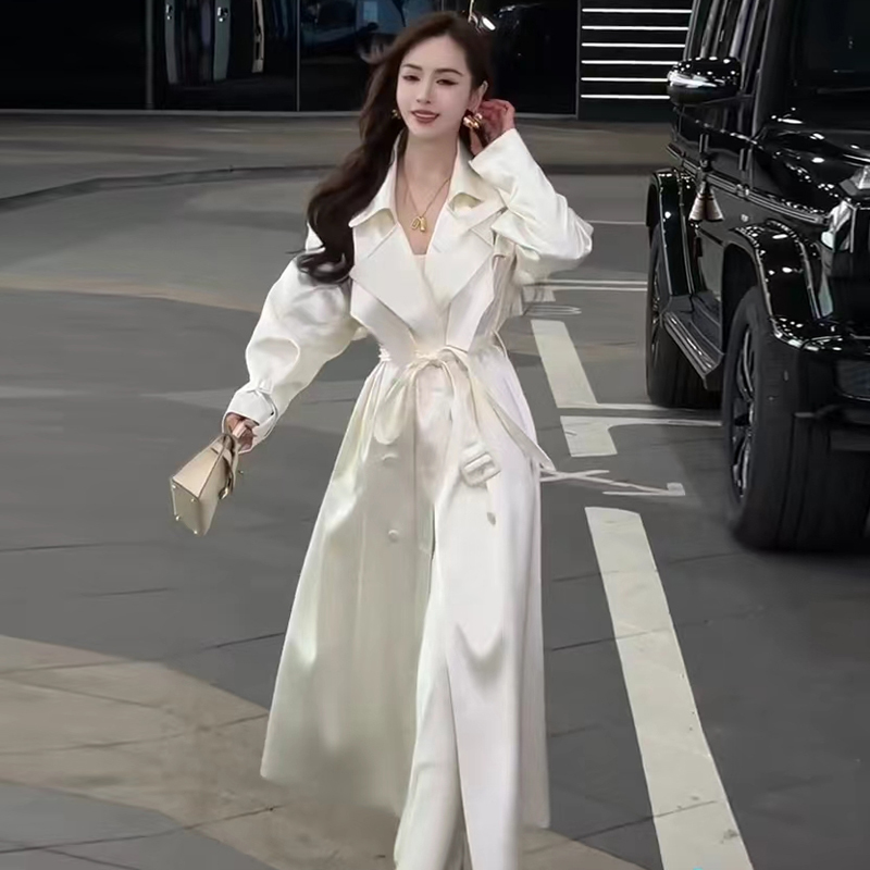 2025 Spring New Style Slimming Loose Fashion Elegant High-End Heavy Acetate Waist-Cinching White Trench Coat Long Jacket 2025 Spring New Style Slimming Loose Fashion Elegant High-End Heavy Acetate Waist-Cinching White Trench Coat Long Jacket