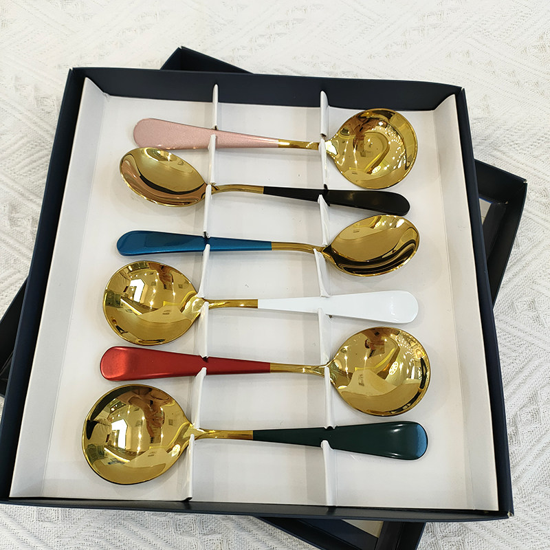 (exported to Germany a box of 6 high-end boxed industrial and trade products) 304 stainless steel color spoon set