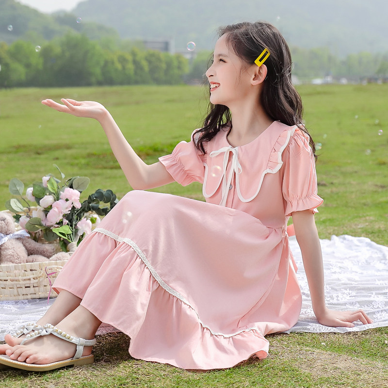 Girls short-sleeved dress cotton princess skirt big children's clothing summer new 170 Western style little girl 5-15 loose 6