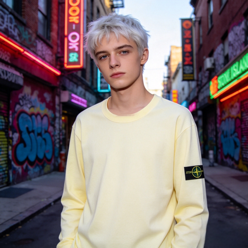 Stone Island American-Style Stone Island Long-Sleeved T-Shirt, Unisex, Round Neck, Loose, Casual, Trendy Brand, Minimalist Style