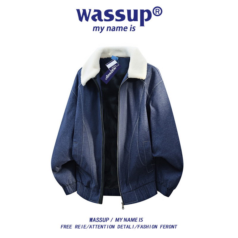 Wassup American Retro Lamb Wool Lapel down Jacket Men's Short Thickened Warm Coat Wassup American Retro Lamb Wool Lapel down Jacket Men's Short Thickened Warm Coat