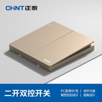 Chint 86 type gold switch socket two open two open double control double open double control panel 2 two position wall light switch