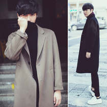 Double-sided cashmere coat mens long autumn and winter new handsome mens wool coat trend casual British style