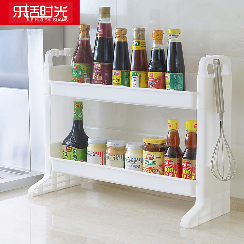Kitchen shelf Floor-to-ceiling punch-free multi-layer seasoning household shelf Multi-functional small department store storage rack supplies